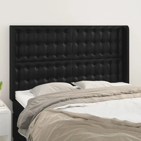 3119670 vidaXL Tăblie de pat cu aripioare, negru, 147x16x118/128 cm, piele eco