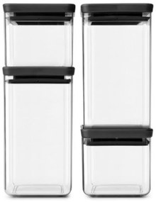 Set 4 borcane Brabantia Tasty+ 1001174, 700/1.6l, Stivuibile, Transparent/Gri inchis
