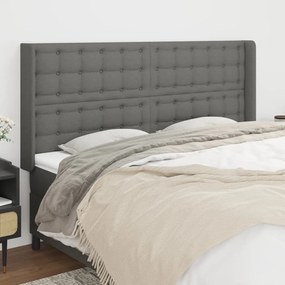 vidaXL Tăblie de pat cu aripioare gri închis 183x16x118/128 cm textil