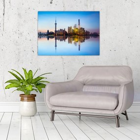 Tablou pe sticlă - Cerului dimineții deasupra Shanghaiului (70x50 cm)