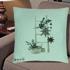 Perna Decorativa Scara Scandinavica cu Stele, 40x40 cm, Verde Menta, Husa Detasabila, Perna Inclusa, BEKZ®