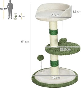 PawHut Ansamblu de joacă pentru pisici cu culcuș pentru pisici, 2 bile, platformă și stâlp din sisal, verde și alb | Aosom Romania