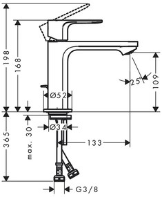 Baterie de lavoar, Hansgrohe, Rebris S 110, cu ventil, crom