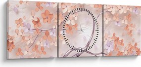 Tablou florilor de pom din coral - abstract (cu ceas) (90x30 cm)