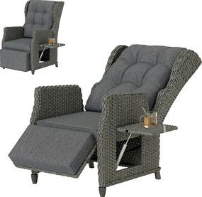 Outsunny Scaun ratan cu masă rabatabilă, șezlong scaun de grădină spătar reglabil și suport pentru picioare 81 x 58 x 98,5 cm Gri închis | Aosom Romania