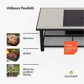 Merano Avanzato L șemineu 3 în 1 cu funcție grill, poate fi folosit ca masă 122 x 87 cm