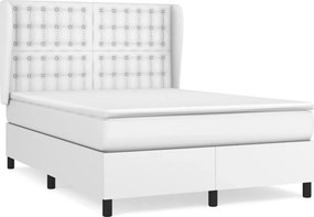 vidaXL Pat box spring cu saltea, alb, 140x200 cm, piele ecologică