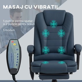 Vinsetto Scaun Birou Ergonomic Fotoliu de Birou Ergonomic cu 7 Puncte de Masaj Suport Picioare Reglabil 67x67x111-121 cm Albastru | Aosom Romania