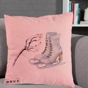 Perna Decorativa Patine cu Ramuri Inzapezite, 40x40 cm, Roz, Husa Detasabila, Perna Inclusa, BEKZ®