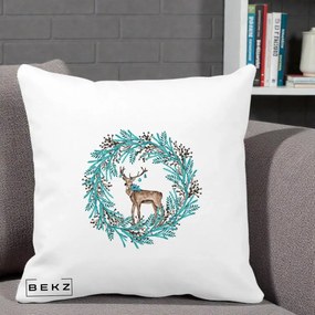 Perna Decorativa Coroana Turcoaz cu Ren, 40x40 cm, Alba Mata, Husa Detasabila, Perna Inclusa, BEKZ®