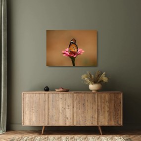 Tablou pe sticlă cu fluture pe floare (70x50 cm)