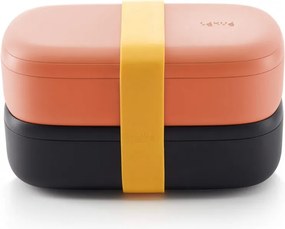 Set 2 recipiente pentru alimente Lekue On The Go 1010221, 2x500 ml, Inchidere ermetica, Compartiment tacamuri, Supapa pentru cuptorul cu microunde, Coral/Negru