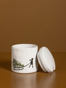 Zahărniță din ceramică albă cu motive de iarnă pictate manual, 7 × 6,5 cm, „Slalom"