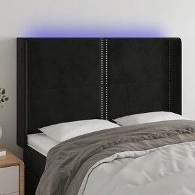 vidaXL Tăblie de pat cu LED, negru, 147x16x118/128 cm, catifea