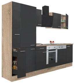 Mobilă de bucătărie Yorki 310, corp din stejar sonoma, față antracit satinat, element cuptor inferior, dulap cu raft