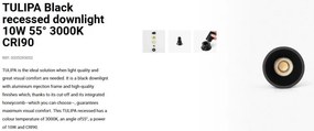 Spot LED incastrabil TULIPA Black recessed downlight 10W 55° 3000K CRI90