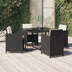 vidaXL Set de masă pentru grădină cu perne, 5 piese, negru, poliratan