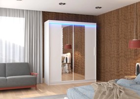 Dulap cu usi glisante si oglinda + iluminare LED, Dallas 180 + LED, 180 cmx200 cmx58 cm, ADRK Furniture (Culoare: Ciocolata)