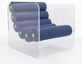 Fotoliu Terasa colectie KUUMO MW02, perne albastre Bleu Marin, cotiere laterale, PMMA, panouri transparente