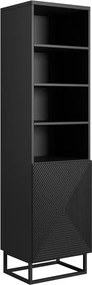 Etajeră cu front striat Asha 50 cm pe picioare metalice - negru mat