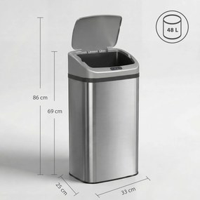 HOMCOM Coș de gunoi cu senzor 48L, închidere lentă, suprafață antiamprentă, din inox, argintiu | Aosom Romania