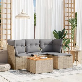 vidaXL Set canapele de grădină cu perne, 5 piese, bej, poliratan