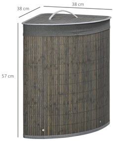 HOMCOM Cos de rufe din bambus pentru colt 55L cu capac si sac detasabil 38 x 38 x 57 cm gri | Aosom Romania