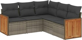 vidaXL Set canapea de grădină cu perne, 5 piese, gri, poliratan