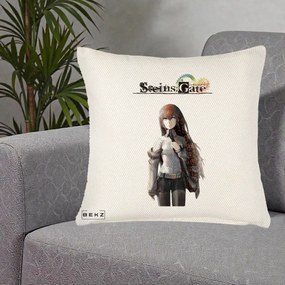 Perna Personalizata Steins Gate Kurisu Makise Anime, 40x40 cm, Crem Reliefat, Husa Detasabila, Perna Inclusa, BEKZ®