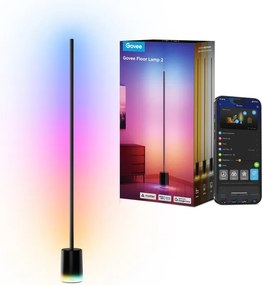Smart LED lampa pentru podea Govee 2 RGBICWW H607C, 152 cm, 30 W, 1725 lm, 6500 K, Wi-Fi, Bluetooth, Govee Home, Negru