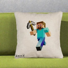 Perna Personalizata Minecraft Steve cu Tarnacop, 40x40 cm, Bej Canapea, Husa Detasabila, Perna Inclusa, BEKZ®