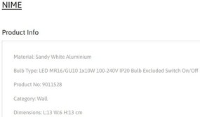 Aplica de Perete cu Spot Directionabil, 1xGU10, Nime alb NVL-9011528