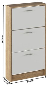 Dulap pantofi, 3 rafturi, stejar sonoma/ alb, MOBI 13