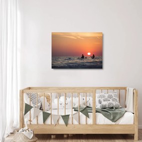 Tablou pe sticlă cu canoiști în apus de soare (70x50 cm)