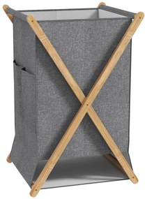 HOMCOM Coș Pliabil pentru Rufe 55L din Material Textil și Cadru din Bambus pentru Cameră și Spălătorie, 41x41x64 cm, Gri | Aosom Romania