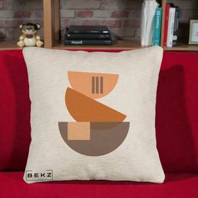 Perna Decorativa Geometric Bauhaus Boluri Portocaliu, 40x40 cm, Bej Canapea, Husa Detasabila, Perna Inclusa, BEKZ®