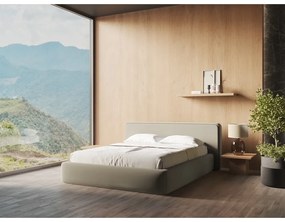 Pat matrimonial bej tapițat cu spațiu de depozitare cu somieră 180x200 cm Kiana – Makamii