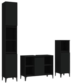 3185622 vidaXL Set mobilier de baie, 3 piese, negru, lemn compozit