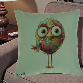Perna Decorativa Pasare Patchwork cu Gene Lungi, 40x40 cm, Verde, Husa Detasabila, Perna Inclusa, BEKZ®