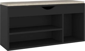 vidaXL Banchetă pantofar cu pernă, negru, 104x30x49 cm, lemn prelucrat