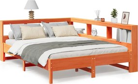 vidaXL Pat cu bibliotecă fără saltea maro 135x190 cm lemn masiv de pin