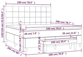 Pat box spring cu saltea, gri deschis, 180x200 cm, catifea Gri deschis, 180 x 200 cm, Cu blocuri patrate