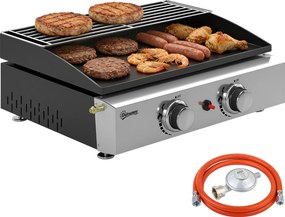 Outsunny Grătar pe gaz 5 kW Tragabil Grătar de masă cu 2 arzătoare, strat ceramic, grilaj, grilaj de menținere la cald | Aosom Romania