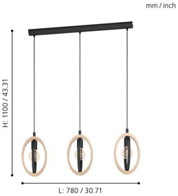 Eglo 43462 - Lustră pe cablu BASILDON 3xE27/40W/230V