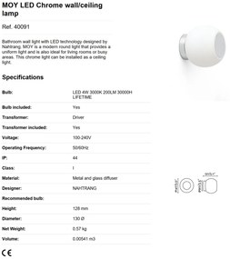 Aplica LED perete/tavan pentru baie IP44 MOY crom