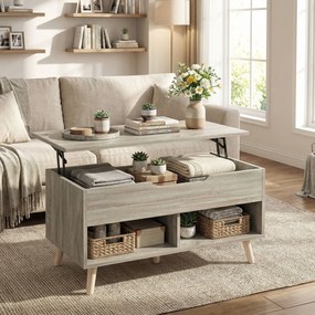 HOMCOM Masă de cafea rabatabilă, masă pentru living cu compartiment ascuns și rafturi deschise, 75 x 40 x 58 cm, lemn natural | Aosom Romania