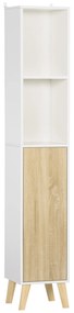 Kleankin Coloană de Baie, Mobilier Modern cu Design Elegant, 31x30x177 cm, Combinație Alb și Lemn Natural | Aosom Romania