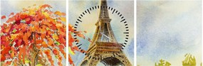 Tablou pictat cu turnul Eiffel (cu ceas) (90x30 cm)