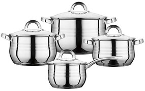 Set Vase Gătit din Inox, 8 Piese, Capacități 6.5 - 2 Litri, Bază 3 Straturi (Inducție), Capace din Sticlă Termorezistentă