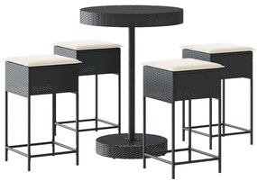 3261444 vidaXL Set mobilier bar de grădină cu perne, 5 piese, negru, poliratan